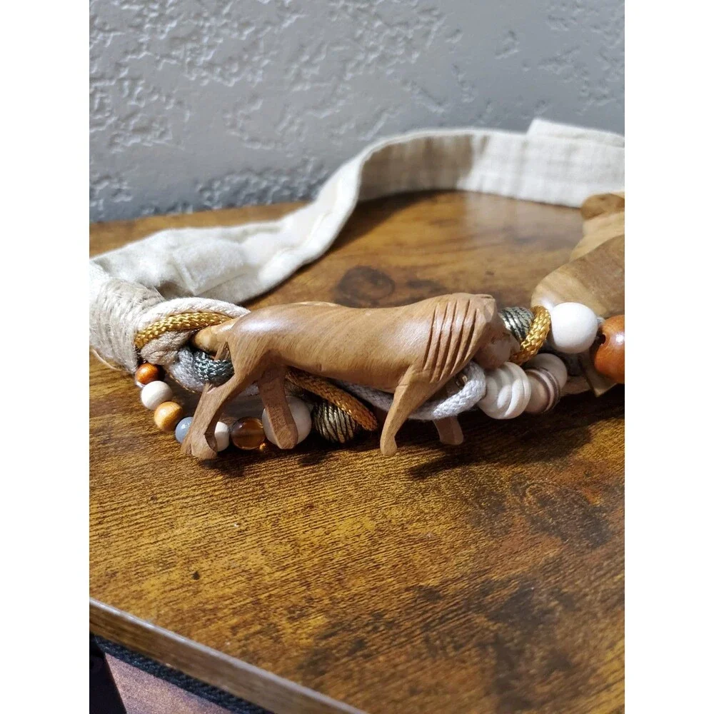 Vintage Carolyn Tanner Designs Rope Belt Adjustable One Size Animals Safari Bead